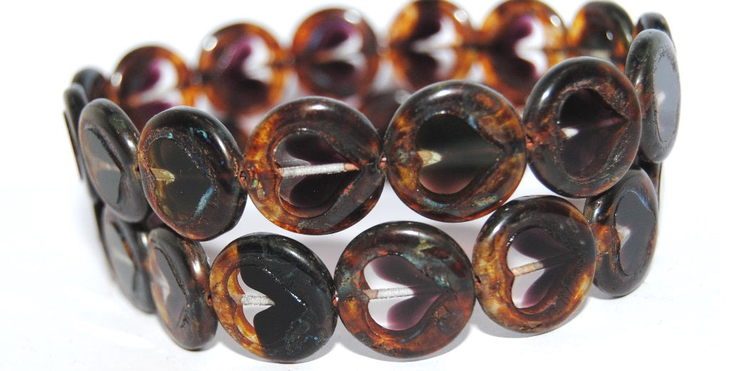 Table Cut Round Beads With Heart, 26998 Travertin (26998-86800), Glass, Czech Republic