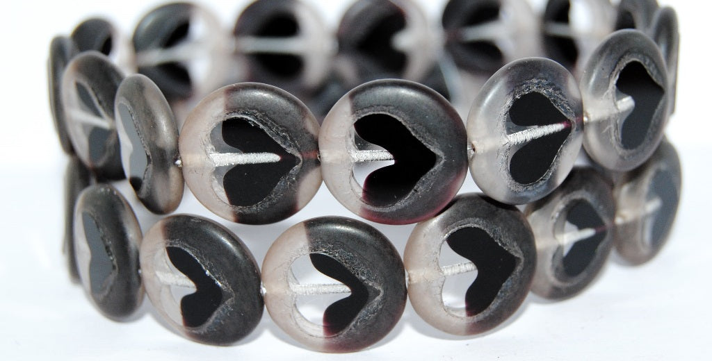 Table Cut Round Beads With Heart, 26998 14405 (26998-14405), Glass, Czech Republic