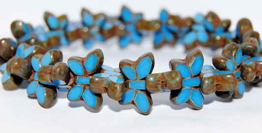 Table Cut Butterfly Beads, Blue Travertin (62010-86800), Glass, Czech Republic