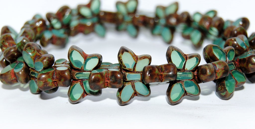 Table Cut Butterfly Beads, Opal Aqua Travertin (61100-86800), Glass, Czech Republic