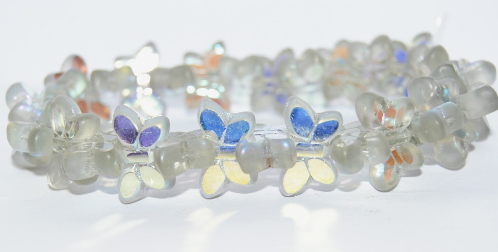 Table Cut Butterfly Beads, Gray Ab (40010-AB), Glass, Czech Republic