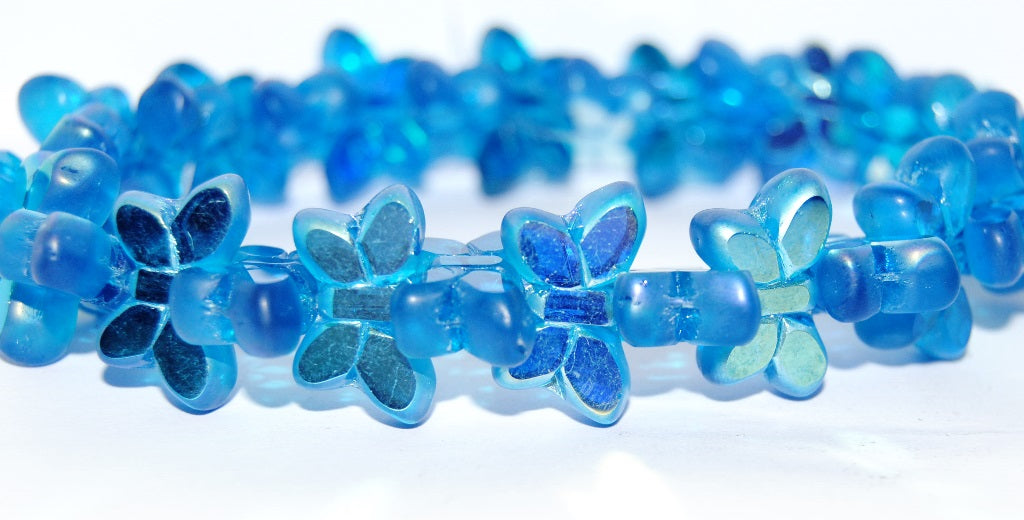Table Cut Butterfly Beads, Transparent Aqua Ab (60050-AB), Glass, Czech Republic