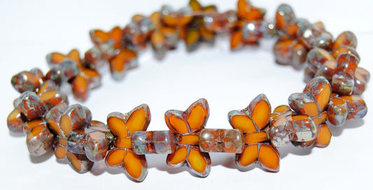 Table Cut Butterfly Beads, Orange Picasso (81240-43400), Glass, Czech Republic