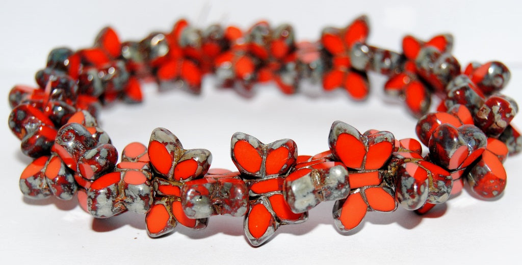 Table Cut Butterfly Beads, Deep Orange  Picasso (93140-43400), Glass, Czech Republic