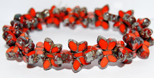 Table Cut Butterfly Beads, Deep Orange  Picasso (93140-43400), Glass, Czech Republic