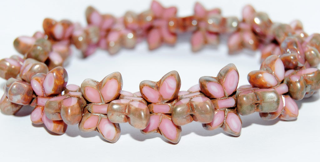 Table Cut Butterfly Beads, Opaque Pink Picasso (73030-43400), Glass, Czech Republic