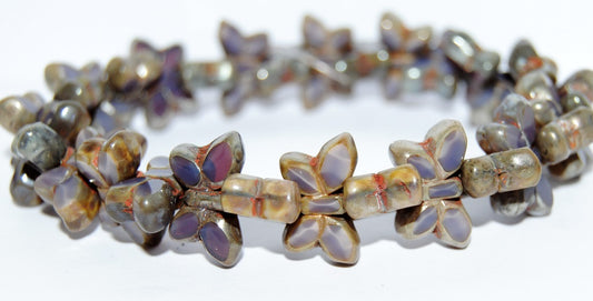 Table Cut Butterfly Beads, Silky Lavender Picasso (21350-43400), Glass, Czech Republic