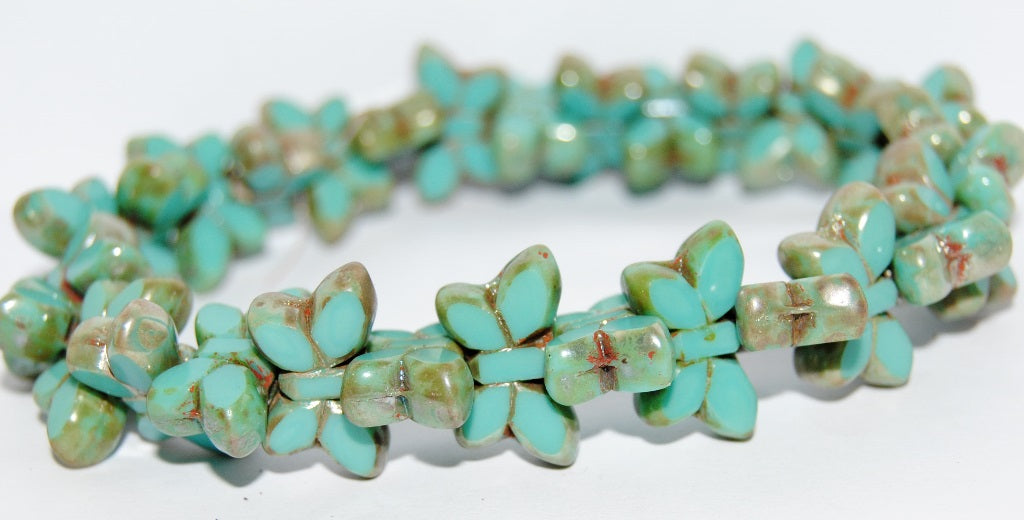 Table Cut Butterfly Beads, Turquoise Picasso (63130-43400), Glass, Czech Republic