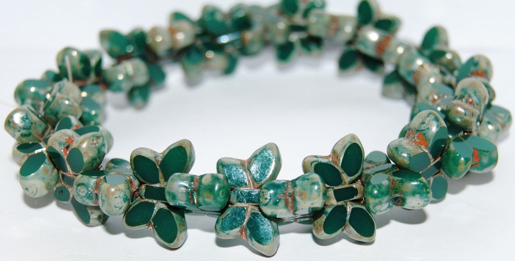 Table Cut Butterfly Beads, Opal Emerald Picasso (52050-43400), Glass, Czech Republic