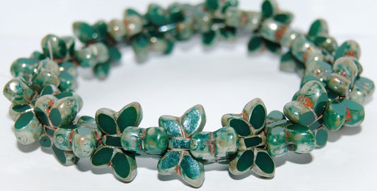 Table Cut Butterfly Beads, Opal Emerald Picasso (52050-43400), Glass, Czech Republic