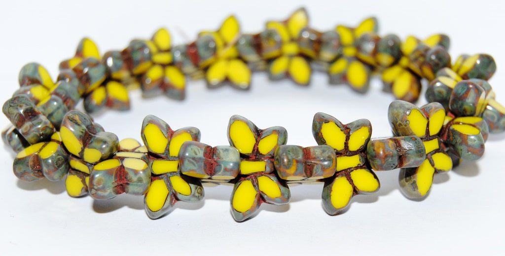 Table Cut Butterfly Beads, Yellow Picasso (83120-66800), Glass, Czech Republic