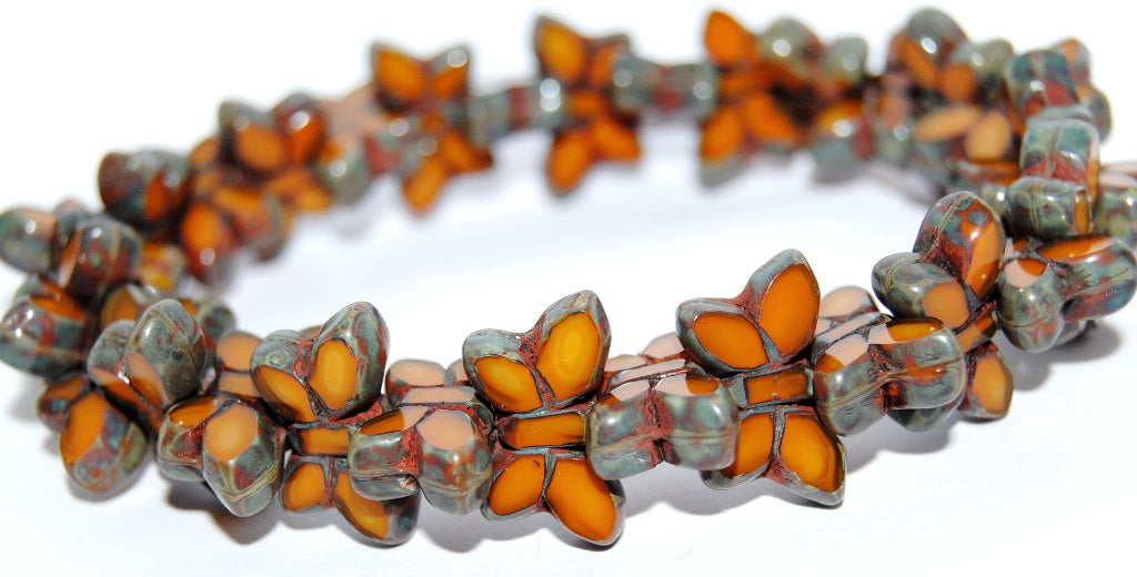 Table Cut Butterfly Beads, Orange Travertin (81240-86800), Glass, Czech Republic