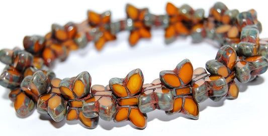 Table Cut Butterfly Beads, Orange Travertin (81240-86800), Glass, Czech Republic