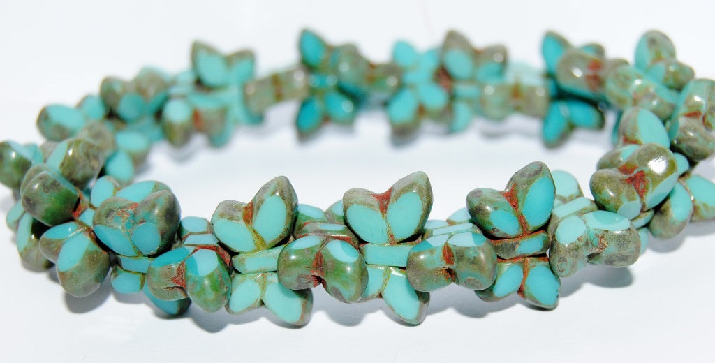 Table Cut Butterfly Beads, Turquoise Travertin (63130-86800), Glass, Czech Republic