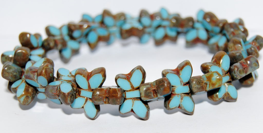Table Cut Butterfly Beads, Turquoise Blue Travertin (63030-86800), Glass, Czech Republic
