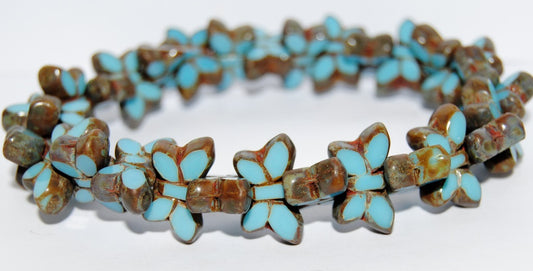Table Cut Butterfly Beads, Turquoise Blue Travertin (63030-86800), Glass, Czech Republic