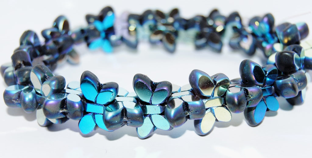 Table Cut Butterfly Beads, Black Ab Full (2X Side) (23980-AB2X), Glass, Czech Republic