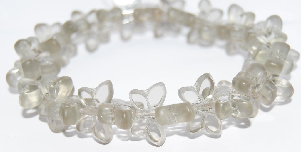 Table Cut Butterfly Beads, Transparent Gray Matte (40020-M), Glass, Czech Republic