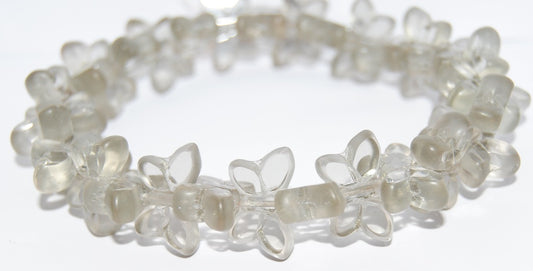 Table Cut Butterfly Beads, Transparent Gray Matte (40020-M), Glass, Czech Republic