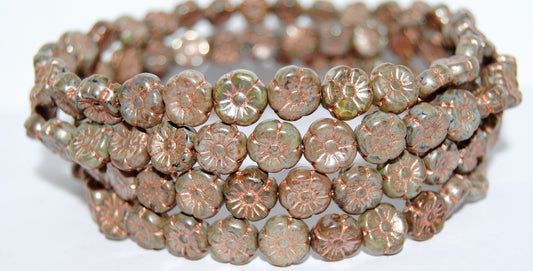 Hawaii Flower Pressed Glass Beads, Mixed Colors Color Copper Lined (MIX-COLOR-54200), Glass, Czech Republic