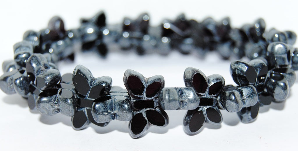 Table Cut Butterfly Beads, Black Hematite (23980-14400), Glass, Czech Republic