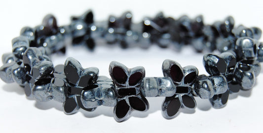 Table Cut Butterfly Beads, Black Hematite (23980-14400), Glass, Czech Republic