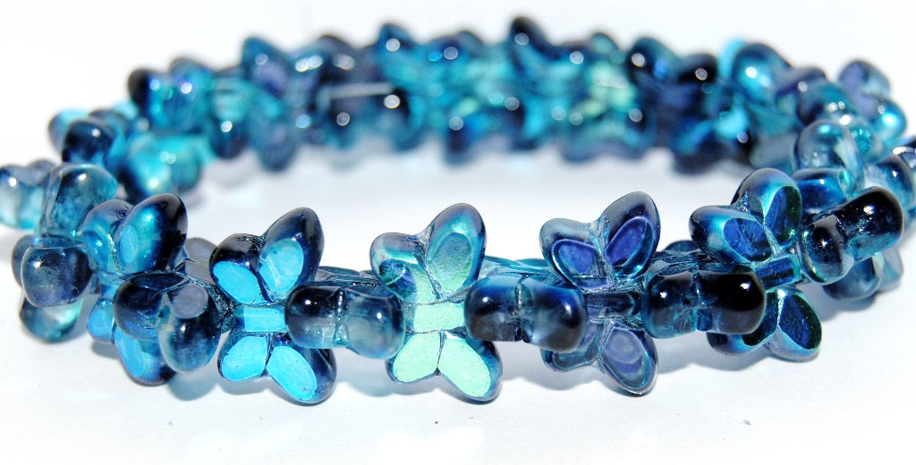 Table Cut Butterfly Beads, Glossy Turquoise Blue (48103), Glass, Czech Republic