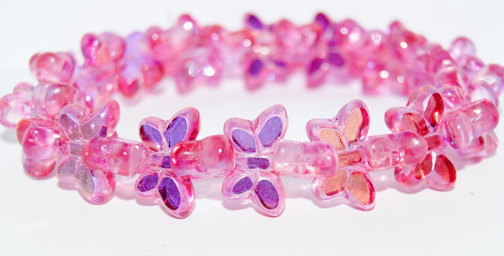 Table Cut Butterfly Beads, Glossy Red Pink (48120), Glass, Czech Republic