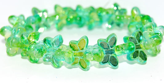 Table Cut Butterfly Beads, Glossy Green Yellow (48110), Glass, Czech Republic