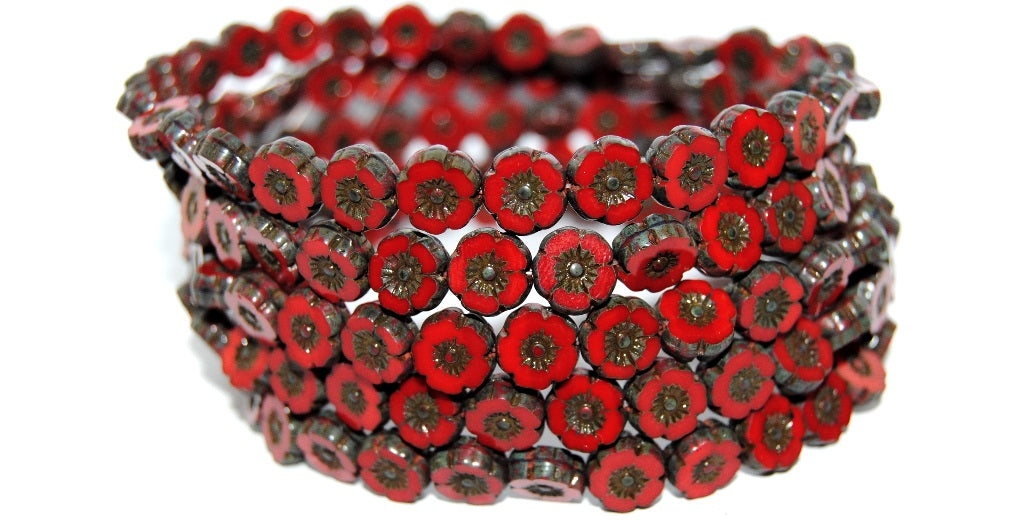 Table Cut Round Beads Hawaii Flowers, 9319200 Travertin (9319200-86800), Glass, Czech Republic