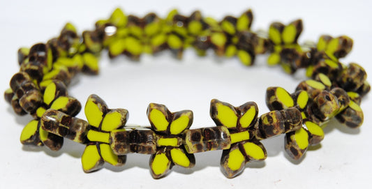 Table Cut Butterfly Beads, Opaque Green Travertin (53400-86800), Glass, Czech Republic