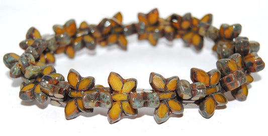 Table Cut Butterfly Beads, Opal Yellow Picasso (81210-43400), Glass, Czech Republic