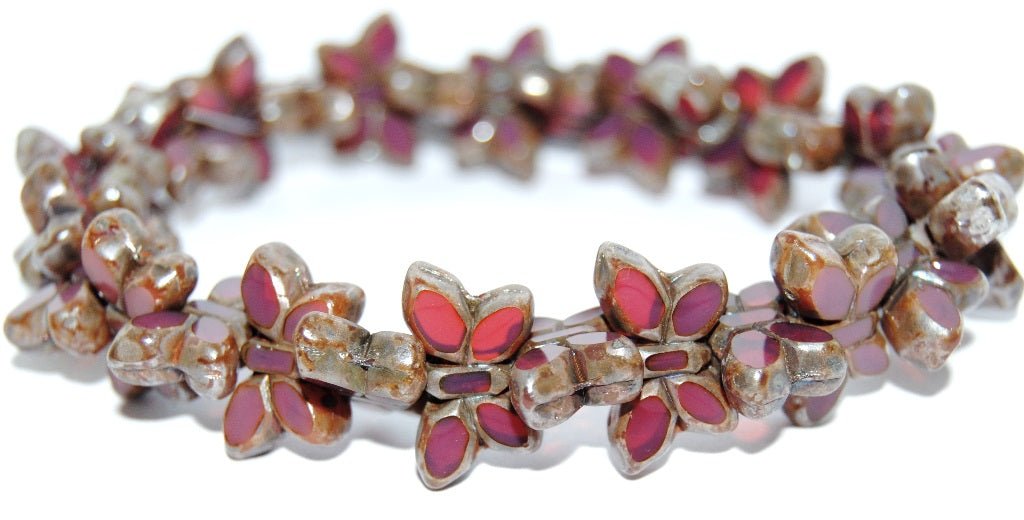 Table Cut Butterfly Beads, Opal Pink Picasso (71010B-43400), Glass, Czech Republic