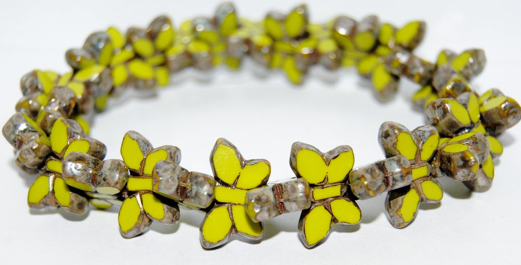 Table Cut Butterfly Beads, Opaque Green Picasso (53400-43400), Glass, Czech Republic