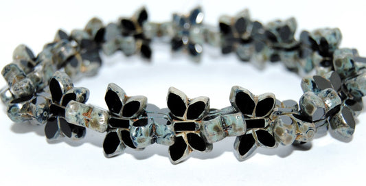 Table Cut Butterfly Beads, Black Picasso (23980-43400), Glass, Czech Republic