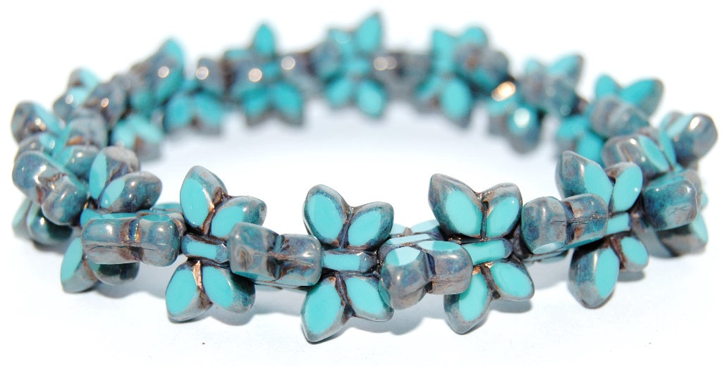 Table Cut Butterfly Beads, Turquise Bronze (63140-14415), Glass, Czech Republic