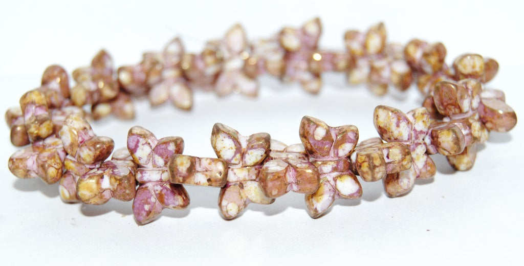 Table Cut Butterfly Beads, Chalk White Senegal Violet (03000-15695), Glass, Czech Republic