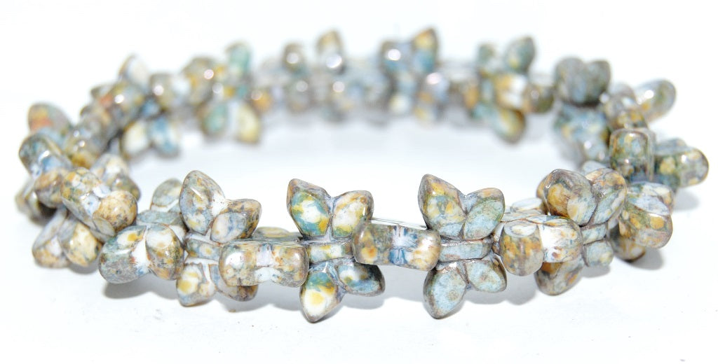 Table Cut Butterfly Beads, Chalk White Senegal Blue (03000-15664), Glass, Czech Republic
