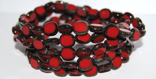 Table Cut Round Candy Beads, Opaque Red Travertin (93200-86800), Glass, Czech Republic