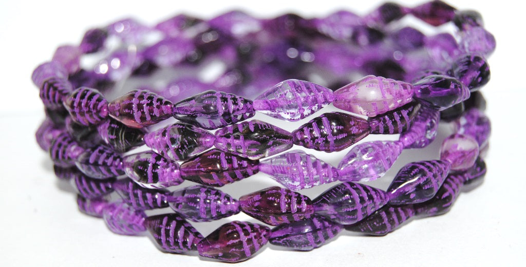 Seashell Pressed Glass Beads, Mixed Colors 1 Purple Lined (MIX-1-46420), Glass, Czech Republic