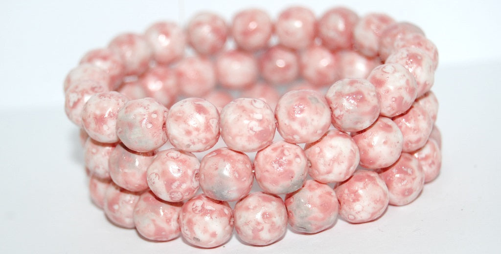 Round Pressed Glass Beads Orange Fruit, Lava Glass Pink (LAVA-GLASS-PINK), Glass, Czech Republic