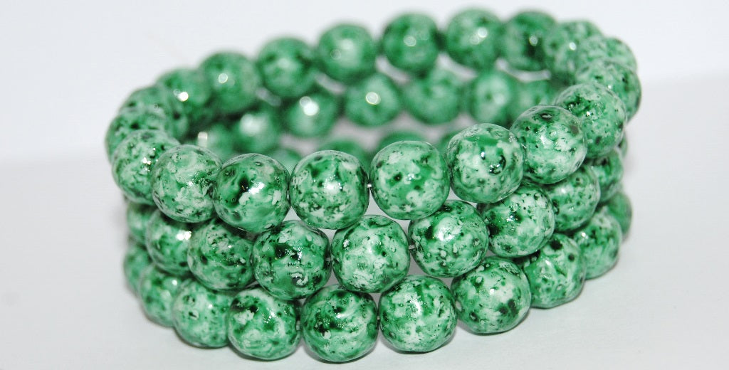 Round Pressed Glass Beads Orange Fruit, Lava Glass Green (LAVA-GLASS-GREEN), Glass, Czech Republic