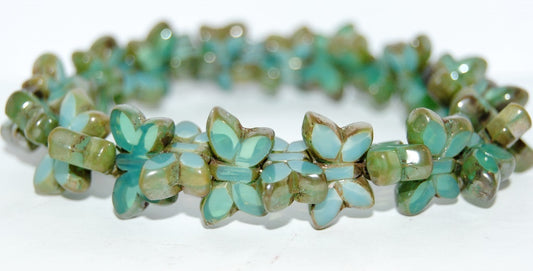 Table Cut Butterfly Beads, Transparent Aqua Picasso (60210-43400), Glass, Czech Republic