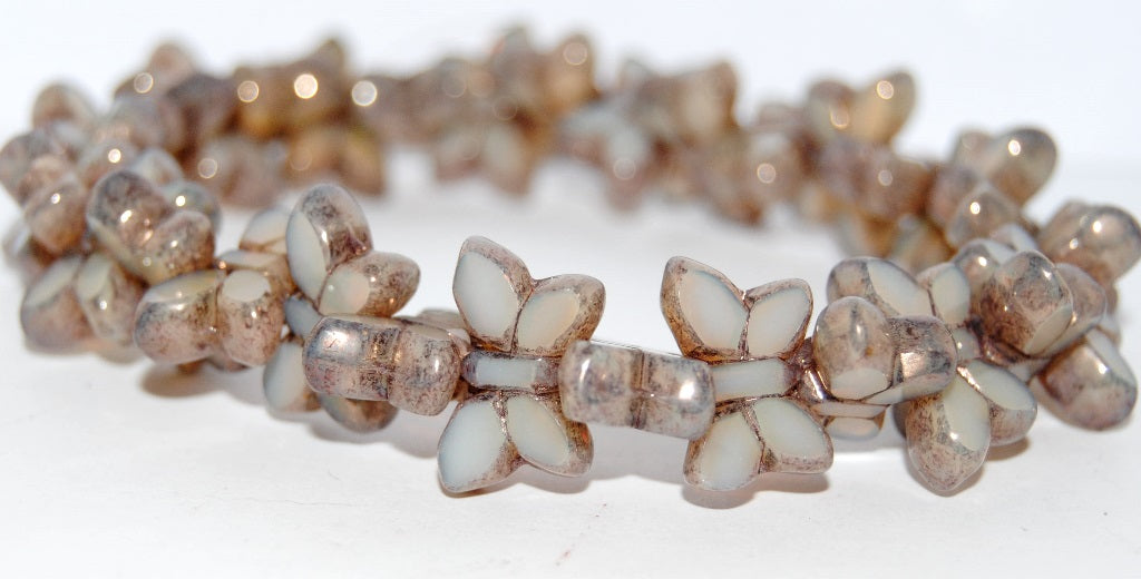 Table Cut Butterfly Beads, Opal Gray Bronze (41000-14415), Glass, Czech Republic