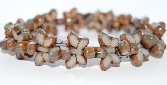 Table Cut Butterfly Beads, Opal Gray Picasso (41000-43400), Glass, Czech Republic