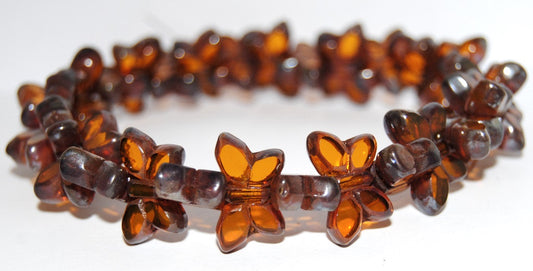 Table Cut Butterfly Beads, Orange Picasso (81260B-43400), Glass, Czech Republic