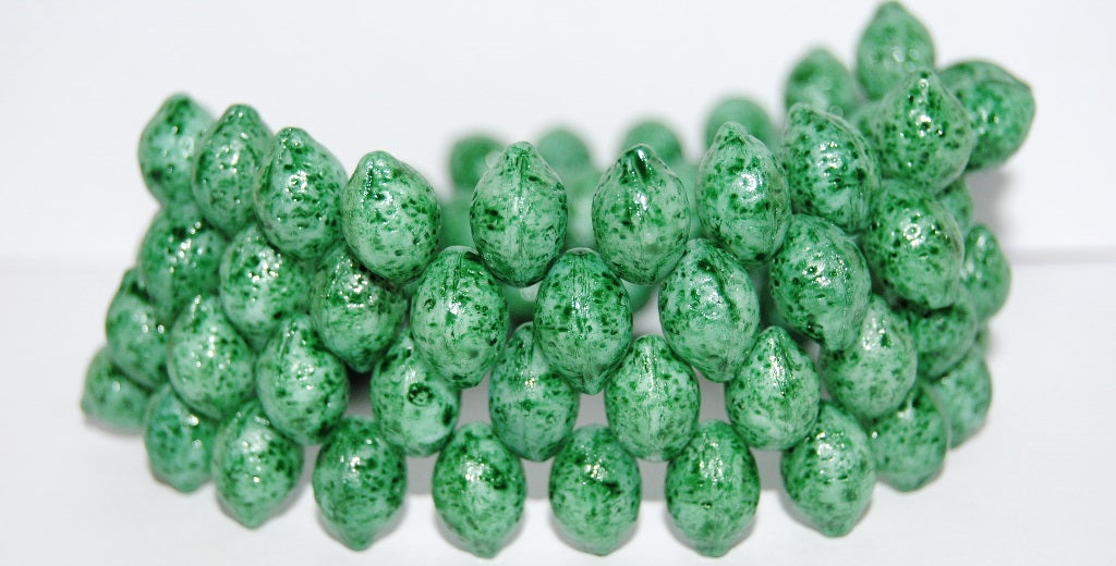 Lemon Friut Pressed Glass Beads, Lava Glass Green (LAVA-GLASS-GREEN), Glass, Czech Republic