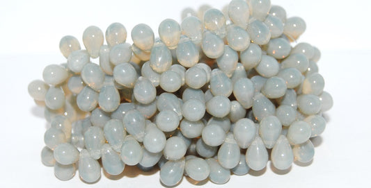 Pear Teardrop Pressed Glass Beads, Opal Gray (41000), Glass, Czech Republic