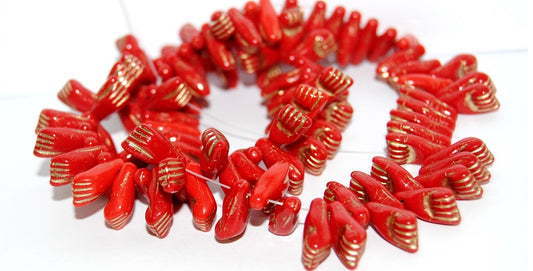 Hand Shaped Pressed Glass Beads, Mixed Colors Coral Gold Lined (MIX-CORAL-54202), Glass, Czech Republic