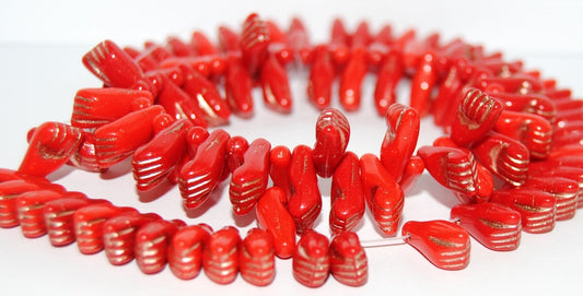 Hand Shaped Pressed Glass Beads, Mixed Colors Coral Copper Lined (MIX-CORAL-54200), Glass, Czech Republic